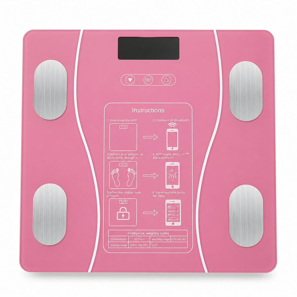 Balança Digital Inteligente até 180kg com Visor LCD Rosa