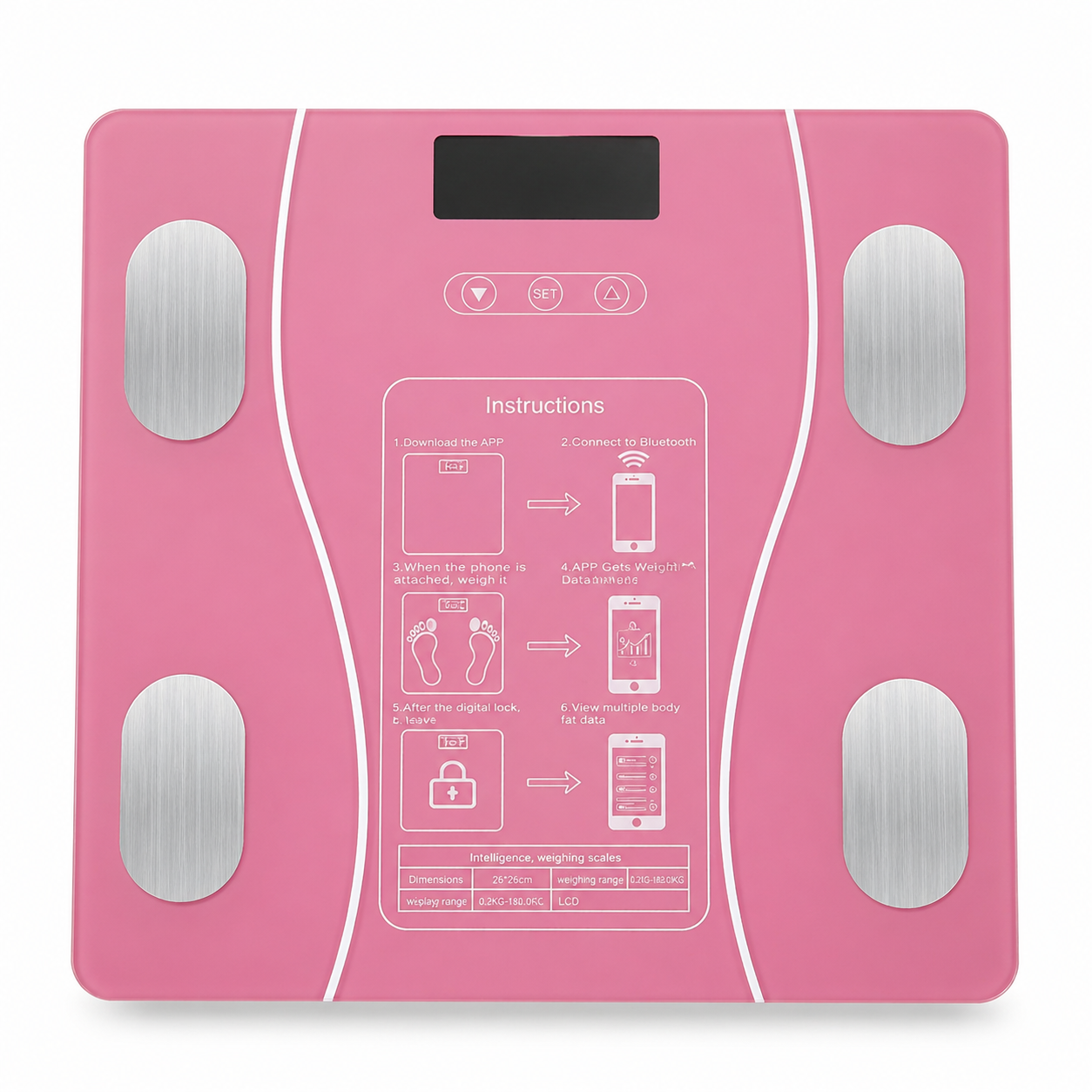 Balança Digital Inteligente até 180kg com Visor LCD Rosa