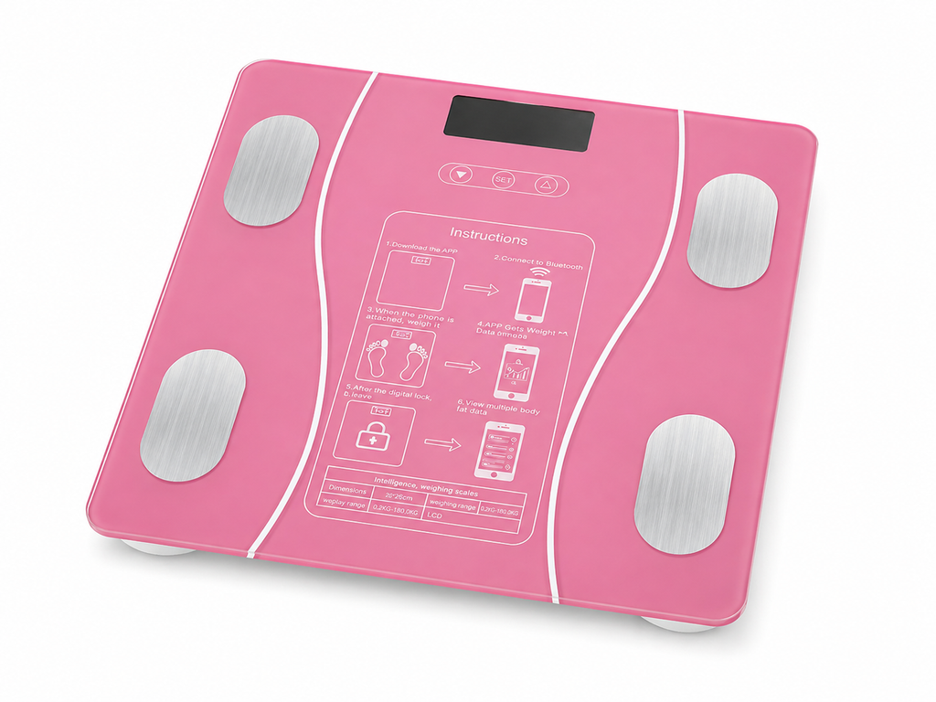 Balança Digital Inteligente até 180kg com Visor LCD Rosa