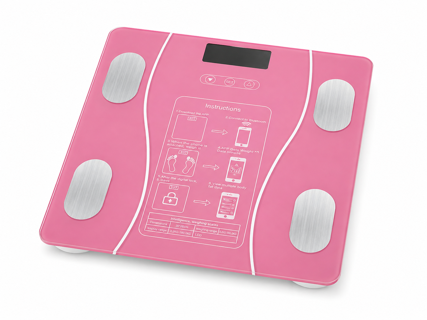 Balança Digital Inteligente até 180kg com Visor LCD Rosa